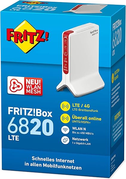 AVM FRITZBox 6820 LTE LTE 4G e UMTS 3G WLAN N fino a 450 Mbits 1 x LAN Gigabit Adatto per Germania La confezione pu variare