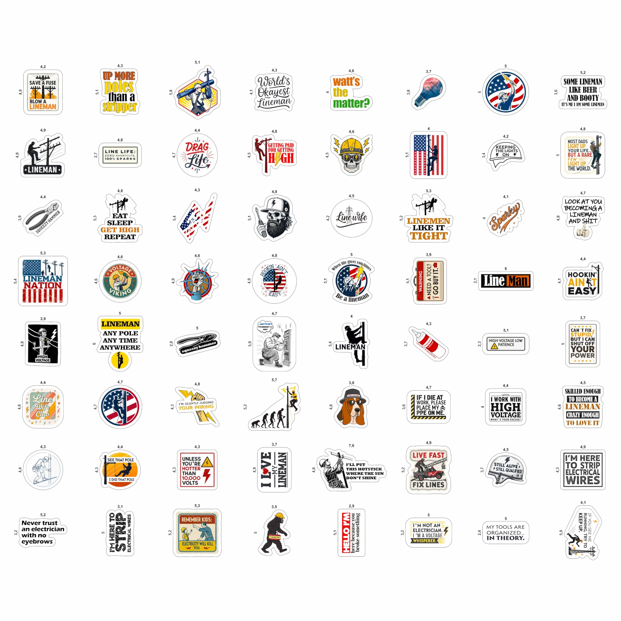 100Pcs Lineman Stickers for Hard Hats, Funny, for Water Bottle - Lineman Party Supplies & Party Decorations - Hard Hat Stickers - Gift for Women & Men