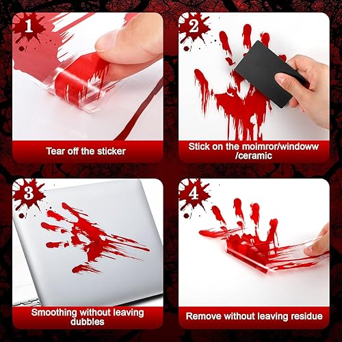 Miniatura 5 de Juego de 6 cortinas de ducha de huellas de manos sangrientas de Halloween, incluye cortina de ducha sangrienta, tapete de puerta con huellas de