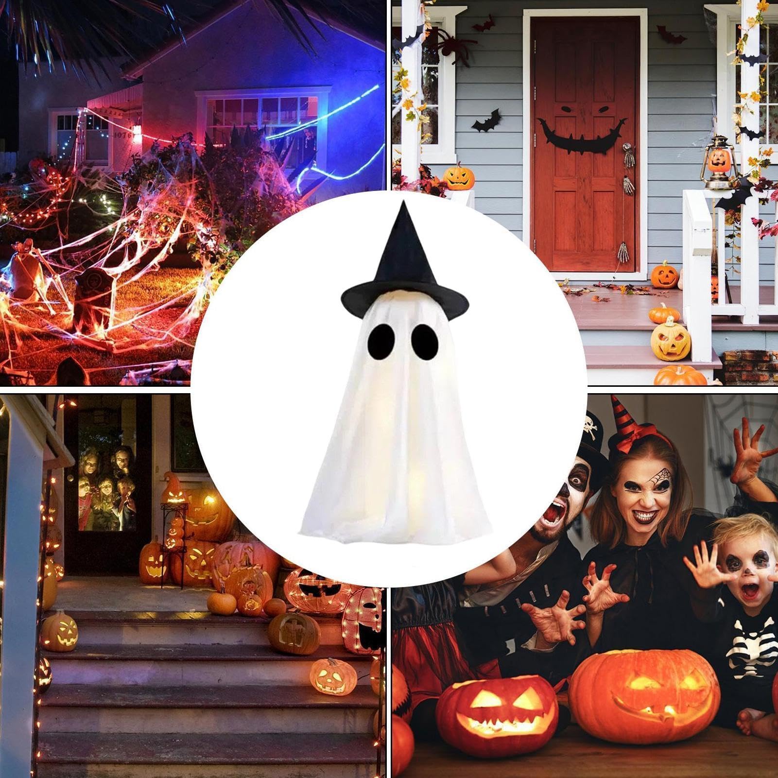 Decorazione Fantasmi Luminosi Halloween Insegna Luminosa Spettrale con | Decorazioni Da Esterno Halloween per Interno Giardino Portico Ingresso Casa Ufficio Balcone Patio