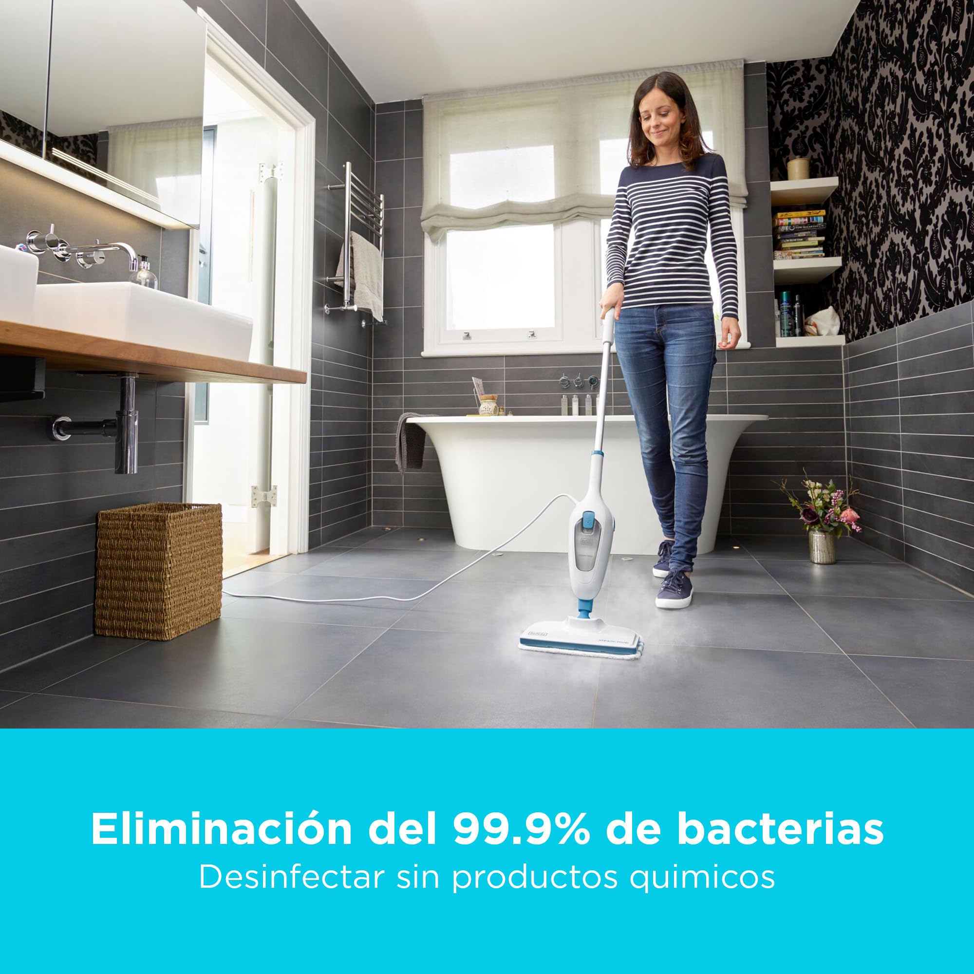 BLACK+DECKER Mopa de vapor multifunción de bajo consumo con limpiador de manos y 5 accesorios, FSMH13E5-QS