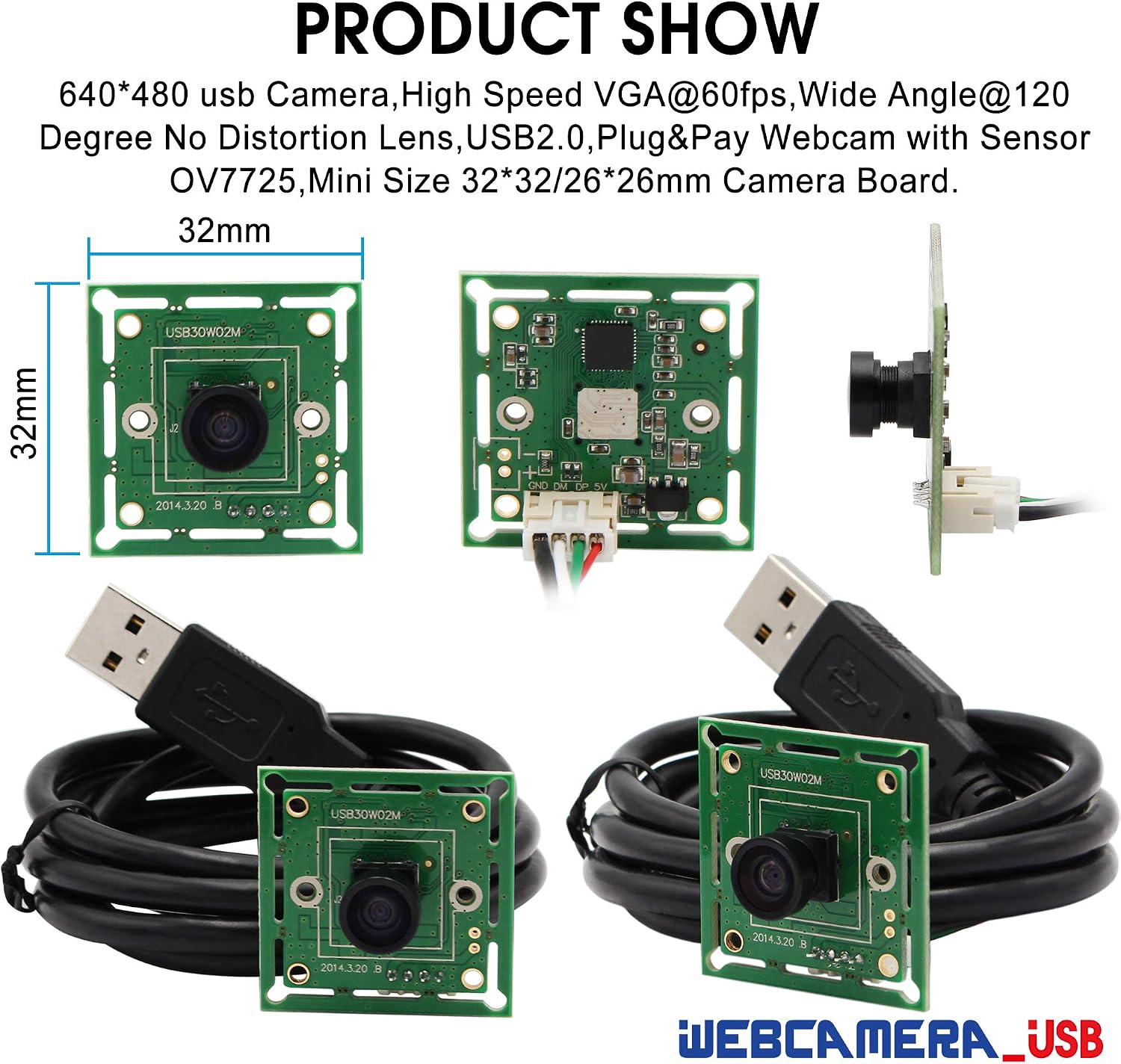 ELP VGA Super Mini USB Camera Module with 120degree Lens 480P 60fps Webcam