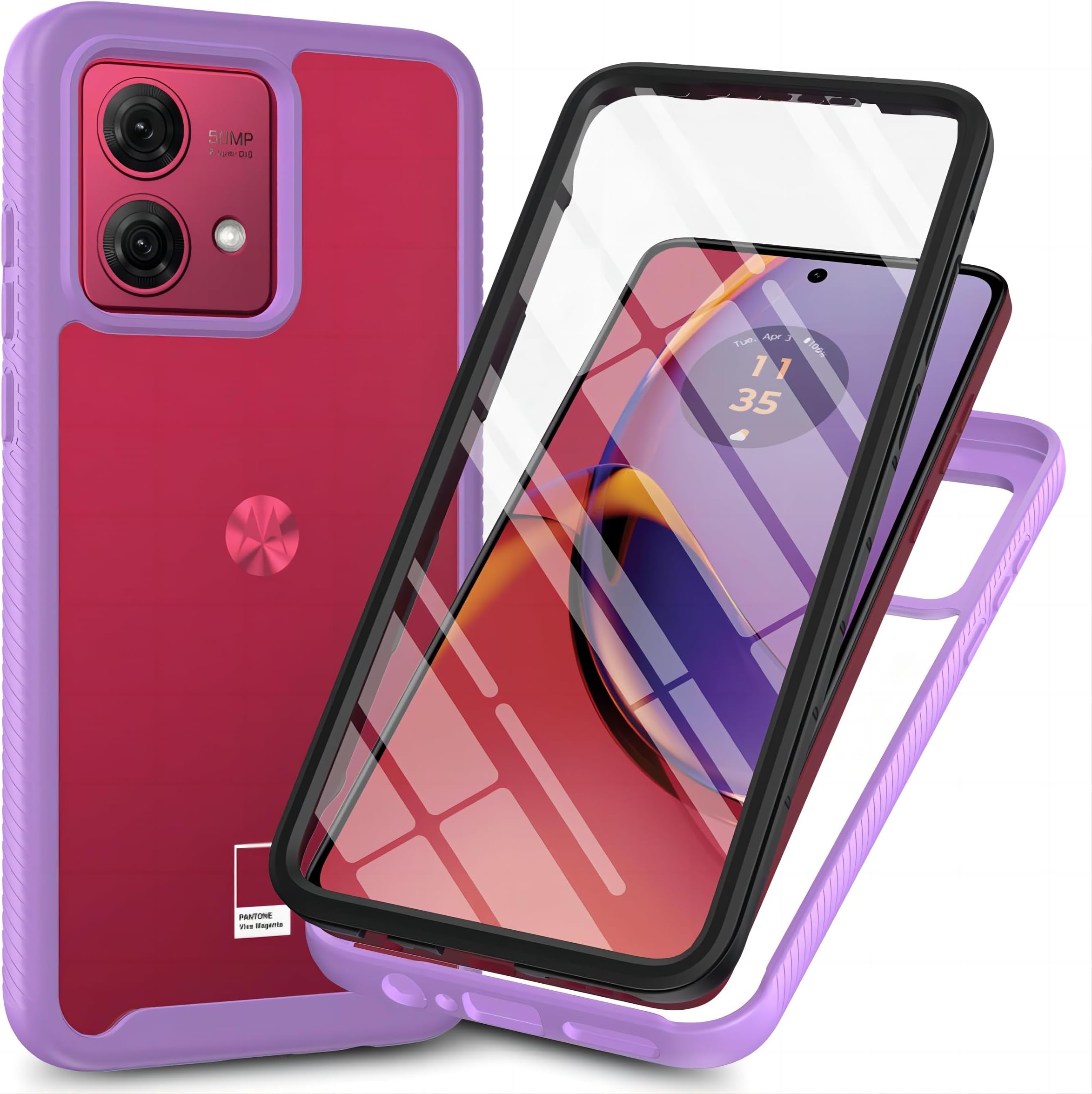 for Motorola Moto G84 5G Case, Motorola Moto G84 Phone Case with Built-in Screen Protector Clear Slim Back Cover Shockproof Rugged Heavy Duty Bumper Full Body Protective Case, Purple