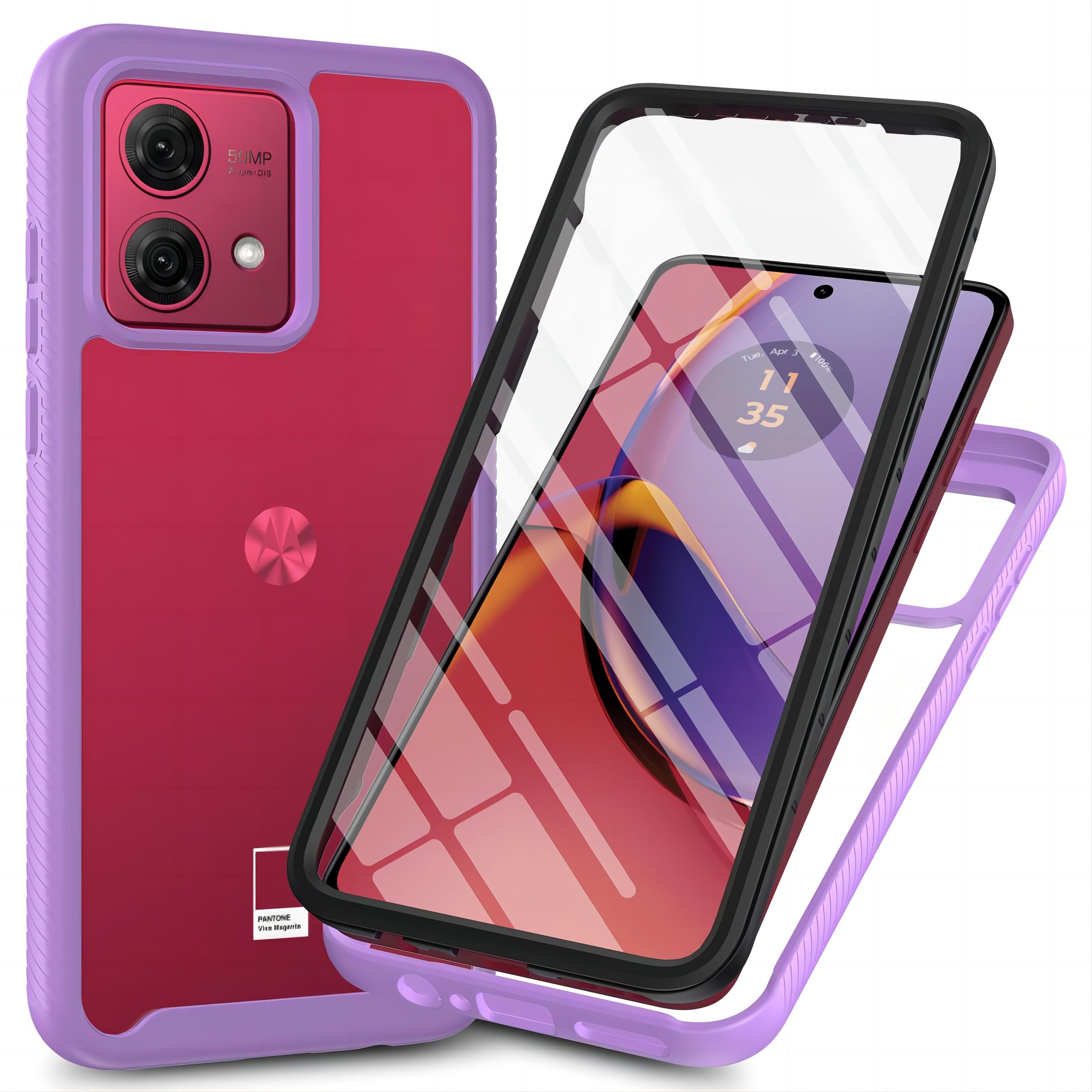 for Motorola Moto G84 5G Case, Motorola Moto G84 Phone Case with Built-in Screen Protector Clear Slim Back Cover Shockproof Rugged Heavy Duty Bumper Full Body Protective Case, Purple