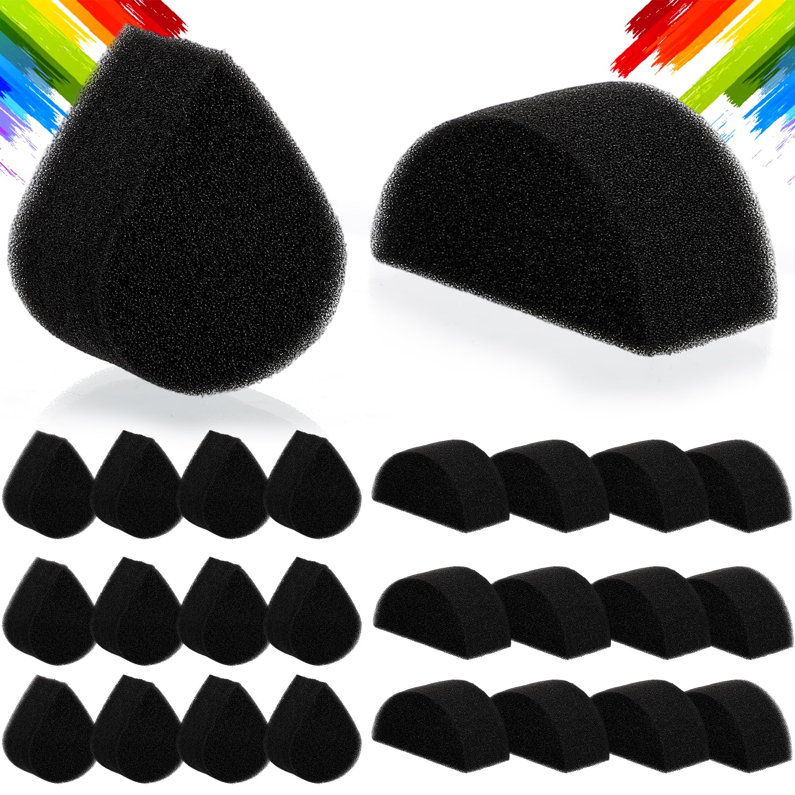 24PCS Face Paint Sponges for Face Painting, Petal Oval and Semicircular Faces Painting Sponges Black High Density Paintings Supplies for Art Work Body Paint Halloween Christmas(1style)