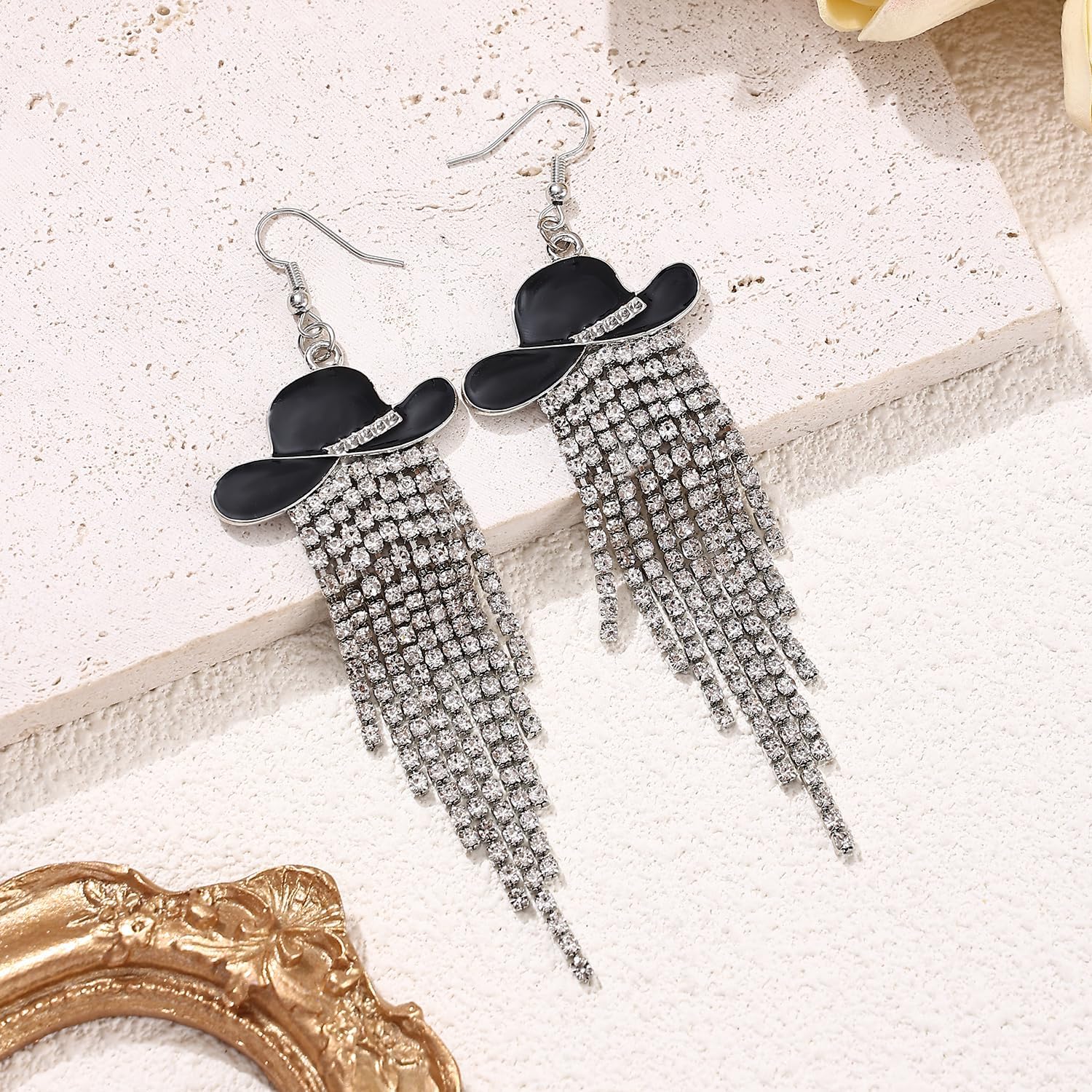 Taouzi Cowgirl Earrings for Women Western Cowgirl Sparkly Rhinestone Tassels Cowgirl Hat Cowgirl Boots Dangle Earrings Set Cowgirl Jewelry for Women Western Accessories 3 Pairs - Image 2
