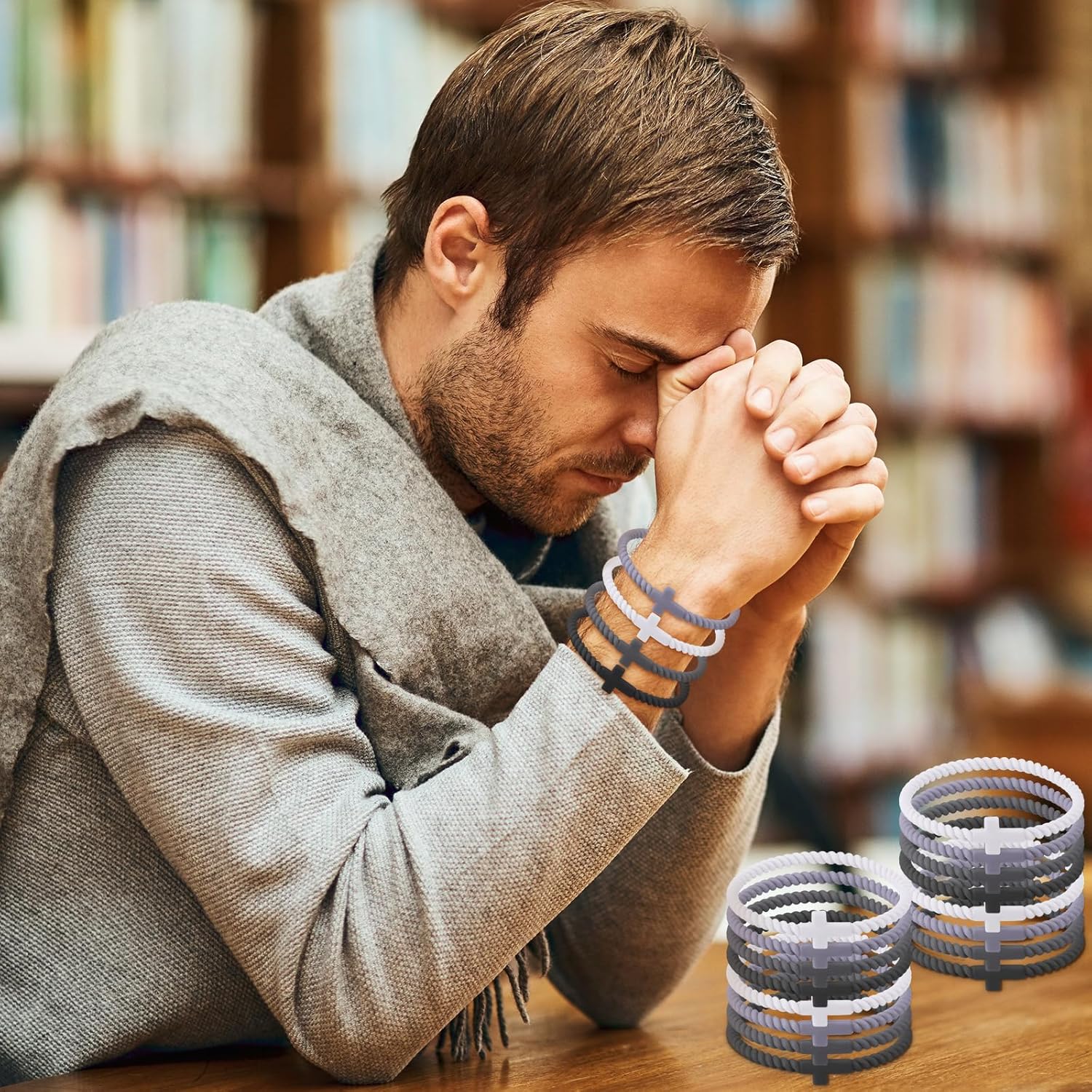 Soaoo 24/60 Pcs Jesus Bracelets Cross Silicone Bracelet Braided Stackable Rubber Wristband Silicone Jesus Jewelry Gift for Women Men - Image 2