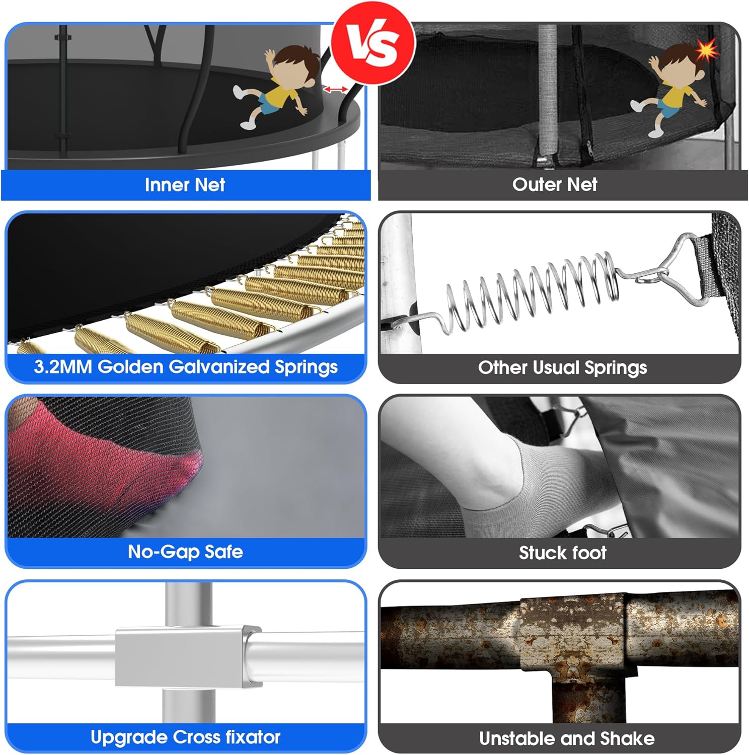 1500LBS Outdoor Trampoline, 16FT 14FT 12FT Trampolines with Light+Sprinkler +Socks, Enclosure, Ladder, Curved Poles Recreational Trampoline - ASTM Approved- Capacity for 6-10 Kids