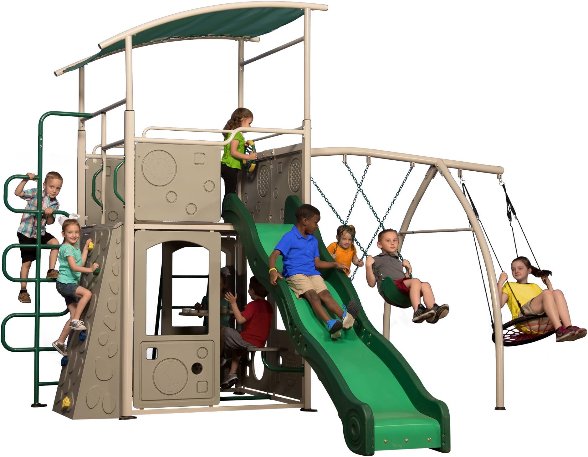 Backyard Discovery Castle Grey Metal Swing Set and Outdoor Playground