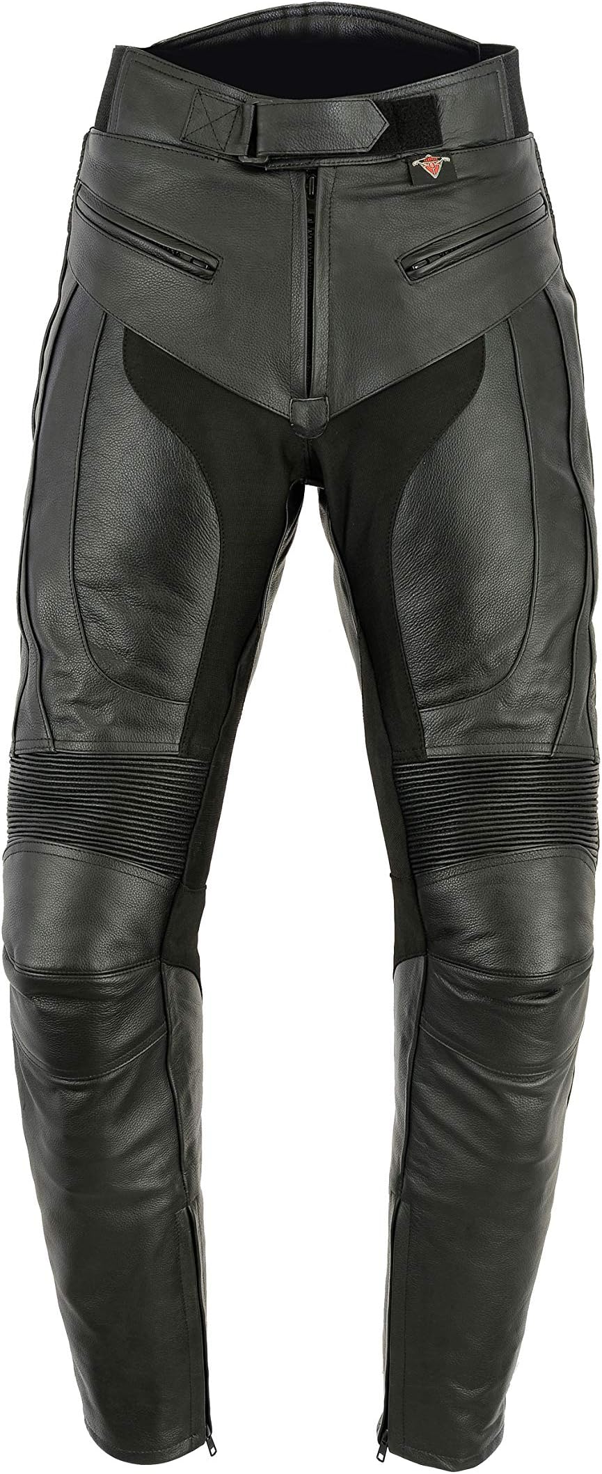 Texpeed Mens Leather Motorcycle Trousers - Motorbike Racing Touring Pants With Genuine Biker CE Armour (EN 1621-1) Protection RS Sports - Black - 38W / 34L
