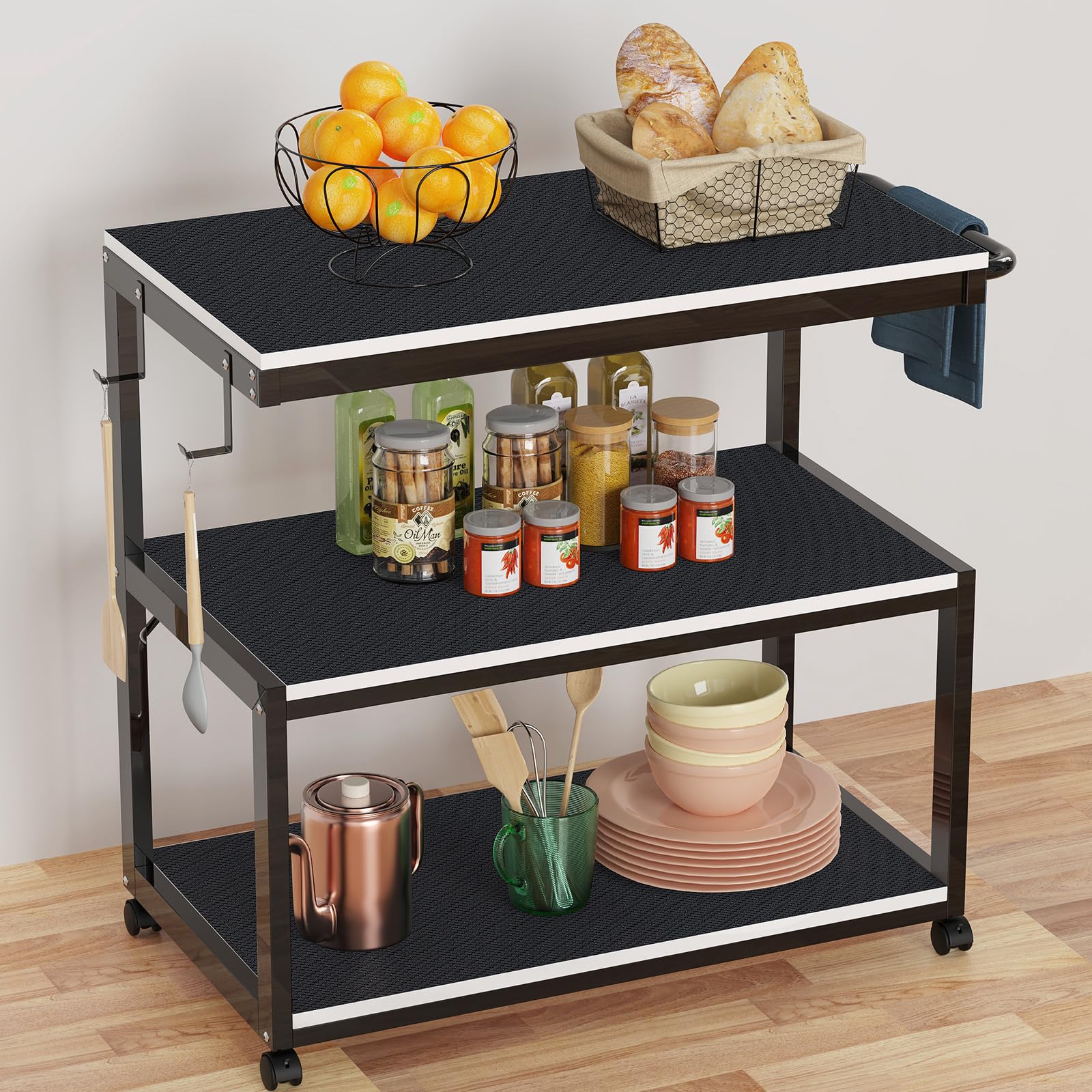Revestimientos negros para estantes de cocina, revestimiento de cajones no adhesivo para baño, impermeables, para refrigerador, tapetes de plástico, forro de armario, 11.8 x 236.2 pulgadas x 2 rollos