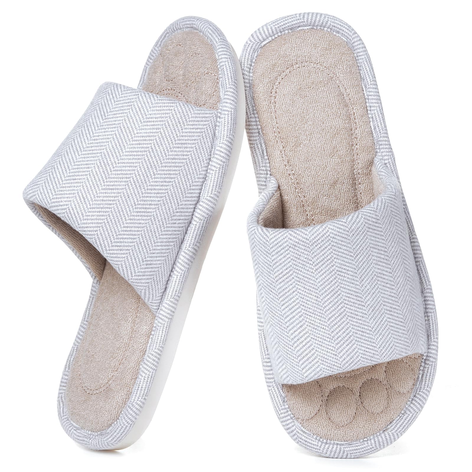 Zapatillas Casa Mujer Hombre Cómoda Espuma de Memoria Transpirable Algodón Pantuflas Punta Abierta Antideslizante Slippers Verano — view 8
