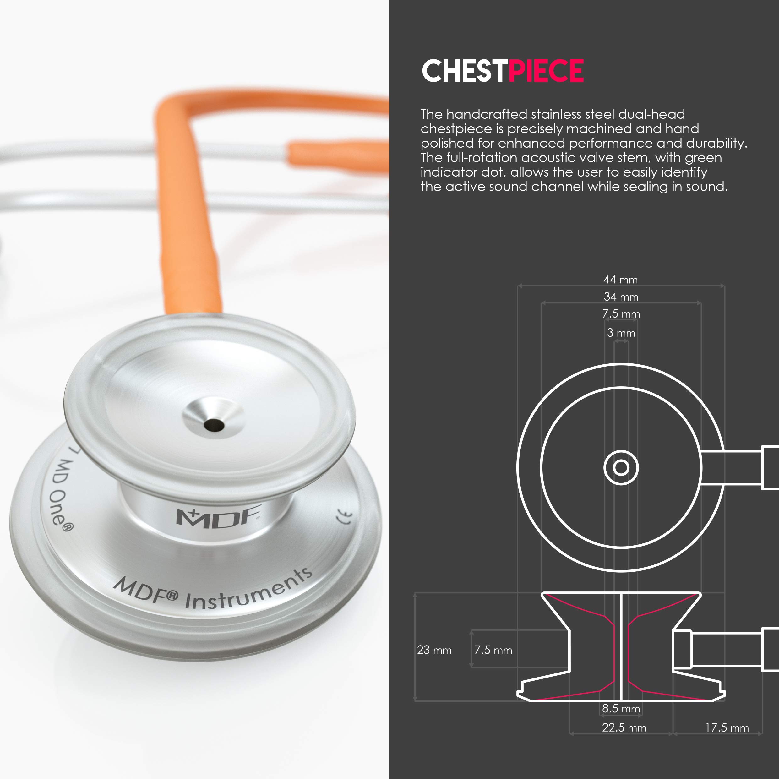 MDF Instruments MD One Estetoscopio doble cabeza de acero inoxidable - GarantÌa de por vida & Programa-piezas-gratuitas-de-por-vida MDF77727 (Naranja)