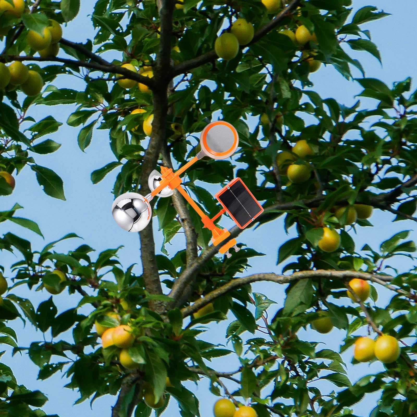 ifundom Disuasor de Pájaros Solar Reflector Giratorio y Altavoz, Protección para Jardín y Huerto, Resistente al Viento, para Exteriores, 1, Ahuyentador Ecológico para Aves