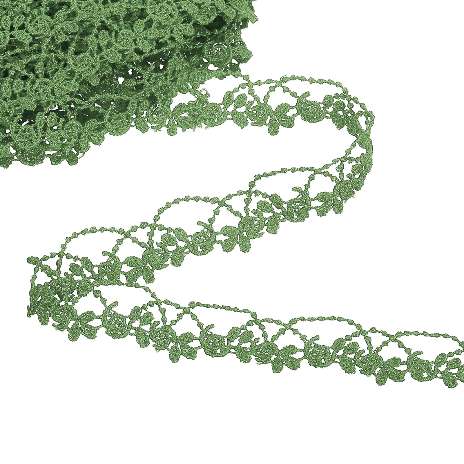 Photo 1 of uxcell Green Lace Trim Ribbon, 0.8" x 5 Yards Polyester Embroidered Crochet Lace Trim Fabric for Sewing, Wedding Decorations, Headbands, DIY Crafts Making