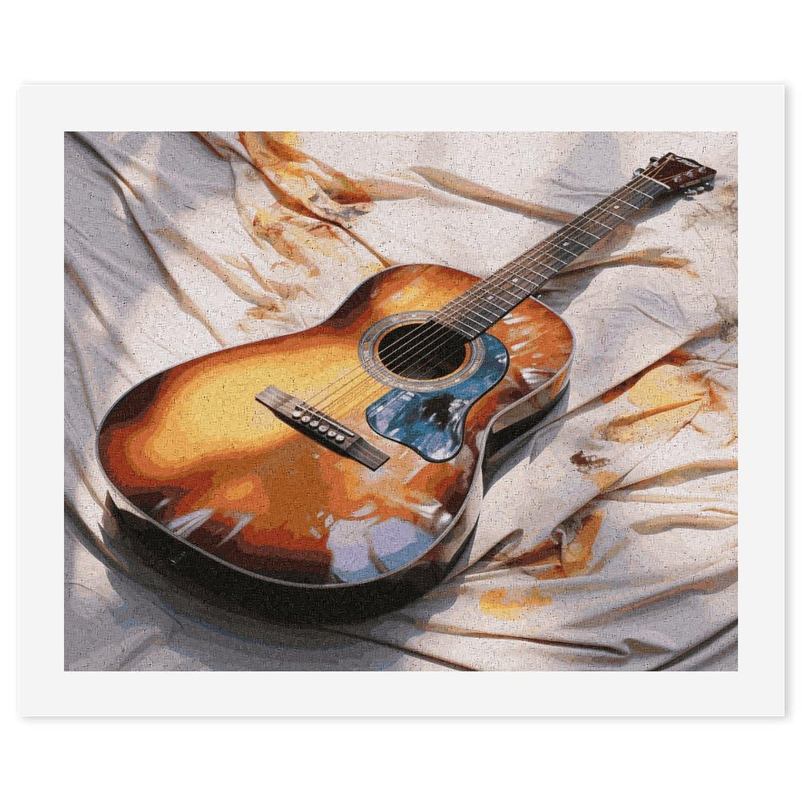 LDGSUPH Watercolor Acoustic Guitar Paint by Numbers Kits for Adults Beginners Exquisite Digital Oil Painting Kits Painting Anti-fading Canvas Wall Art DIY Gift for Home Wall Decor