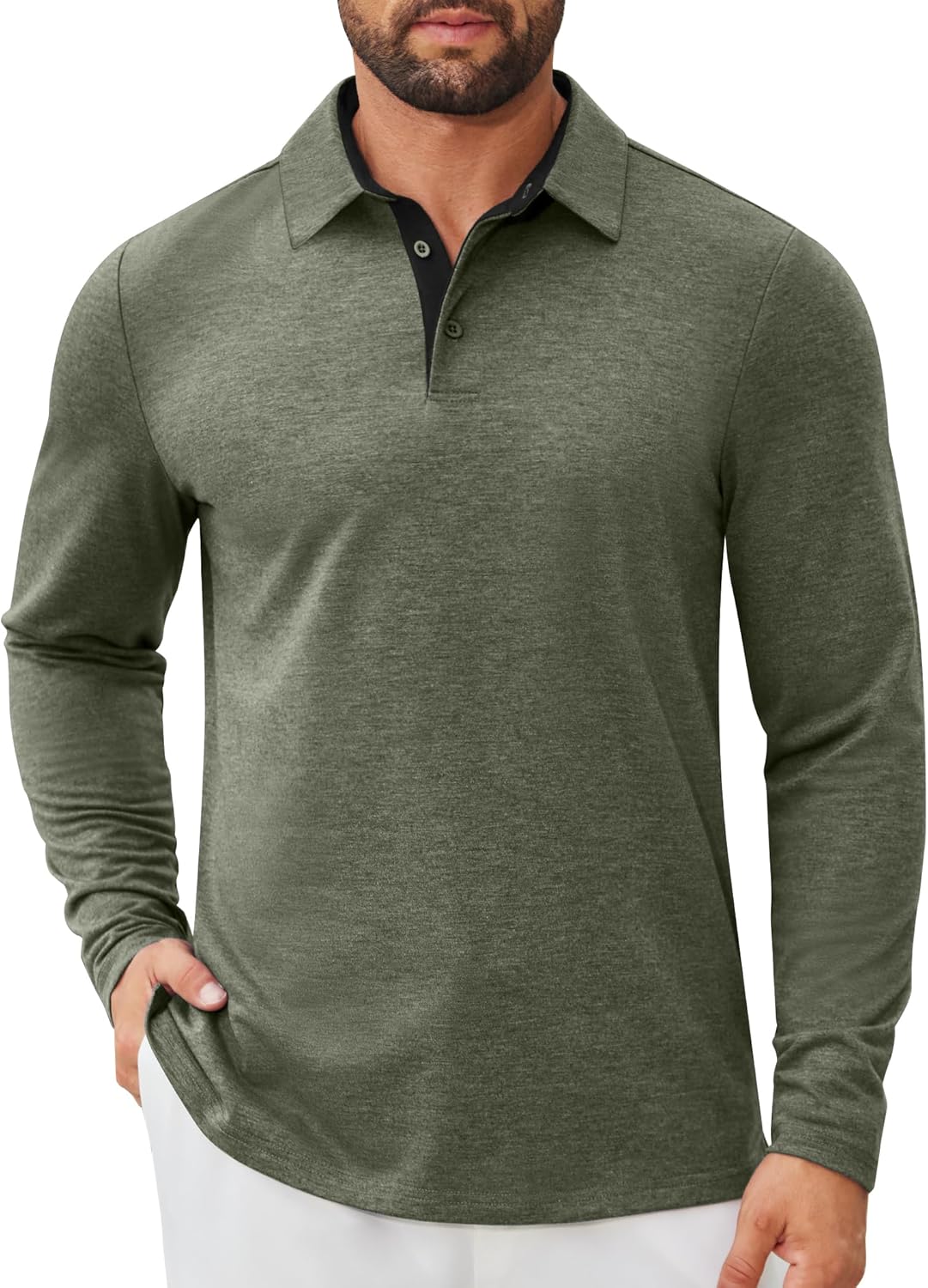 COOFANDY Mens Long Sleeve Polo Shirts Button Casual Tee Collared Work Pullover Shirts