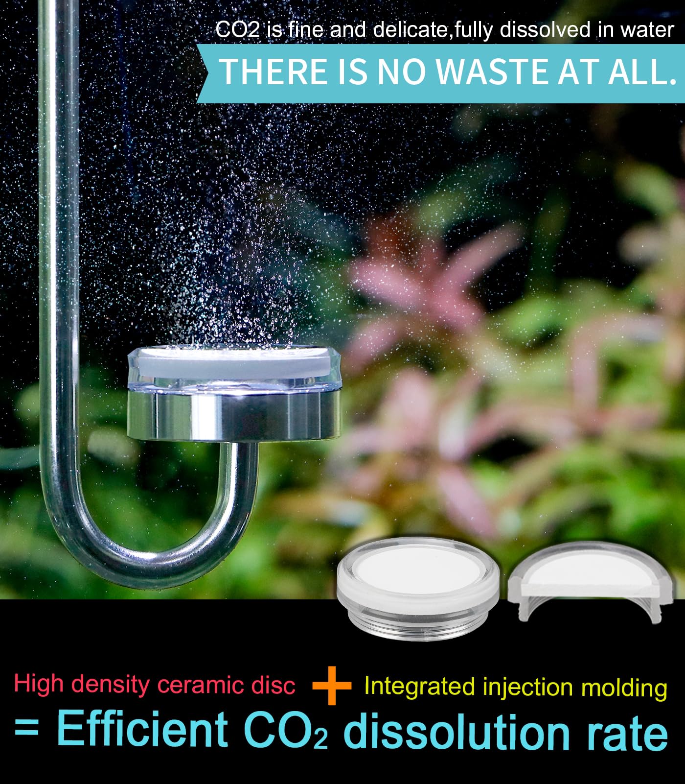 Diffuseur de CO2 en acier inoxydable pour aquarium, atomiseur de CO2 avec clapet anti-retour intégré et disque remplaçable pour aquarium 35 cm (L)