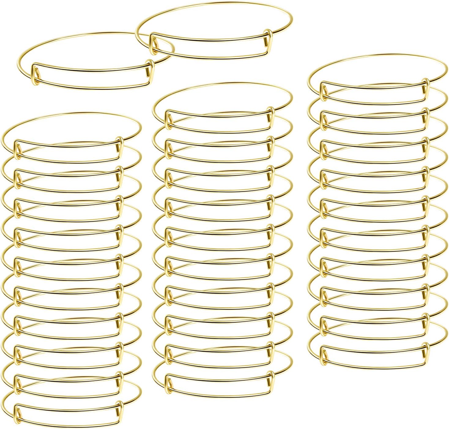 UPINS 60Pcs Gold Expandable Bangle Bracelets Adjustable Wire Blank Women Bracelets for DIY Jewelry Making