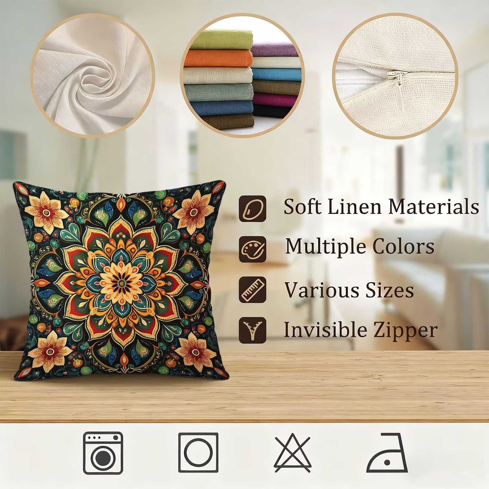 Verde Funda Cojin 60x60 Bohemia Funda Almohada 60x60 Cojines Sofa Súper Suave Fundas Cojines Decorativos Fundas Almohadas 4 Piezas Cervicales y Cuello, para Hogar Sofa Cama Salon Decoracion E - 619