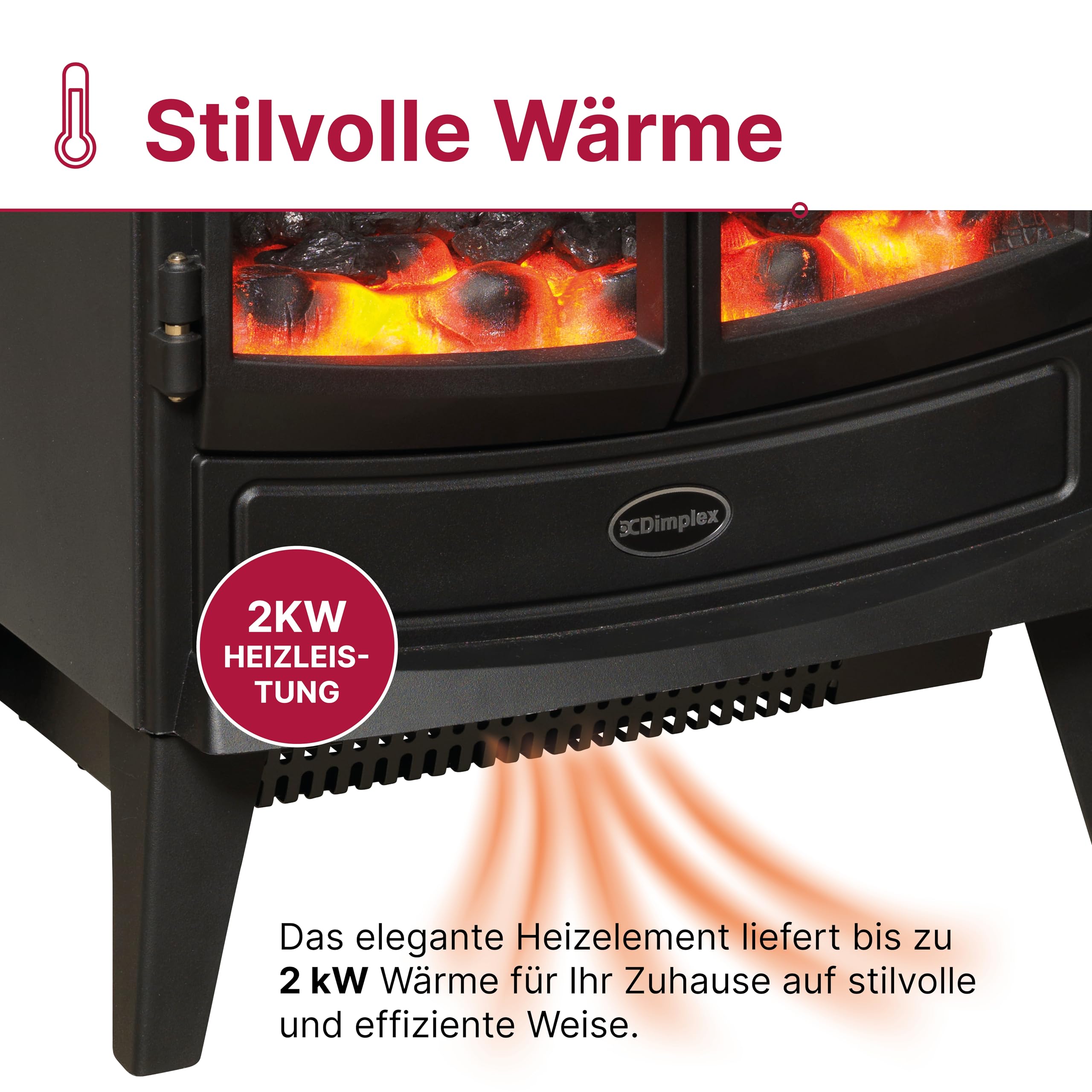 Dimplex Springborne Elektrokamin - Freistehender Elektrokamin mit Heizung und Optiflame LED-Flammeneffekt - Zuschaltbare 2kW Heizung - Inklusive Thermostat und Fernbedienung