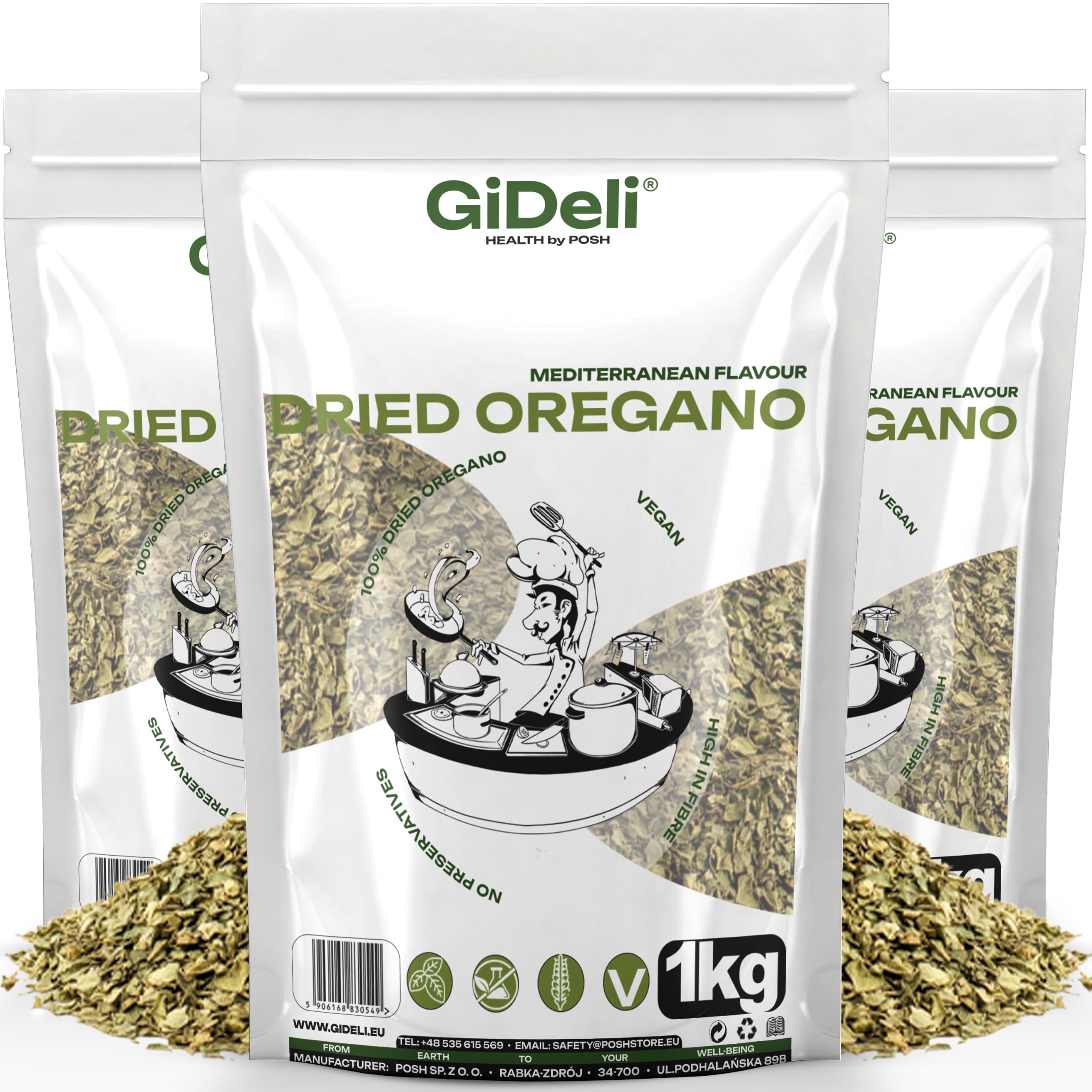 GiDeli Oregano 3 x 1kg - Getrocknete Oregano Blätter- Türkisches Gewürz für Italienische Küche - Pasta Fisch Pizza Suppen Salat und Fleischgerichte