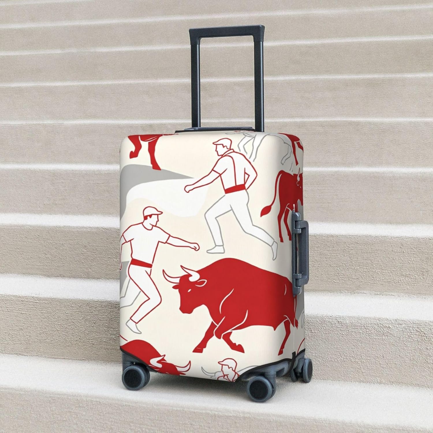 Red Lineprint Premium Suitcase Cover | Durable Polyester Elastic Luggage Cover With Zipper & Buckle, Travel Suitcase Protector For Medium Large Bags