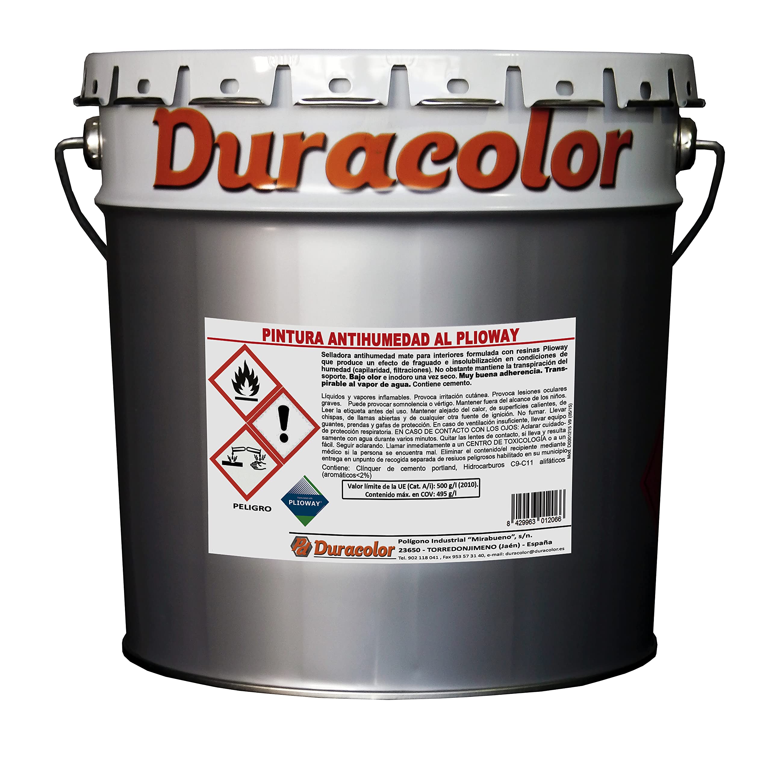 Pintura Antihumedad Al Plioway - Color Blanco - 4 Litros - Contiene Cemento - Secado Muy Rápido - Transpirable al Vapor De Agua - Apto para Soportes Minerales con Humedades - Duracolor