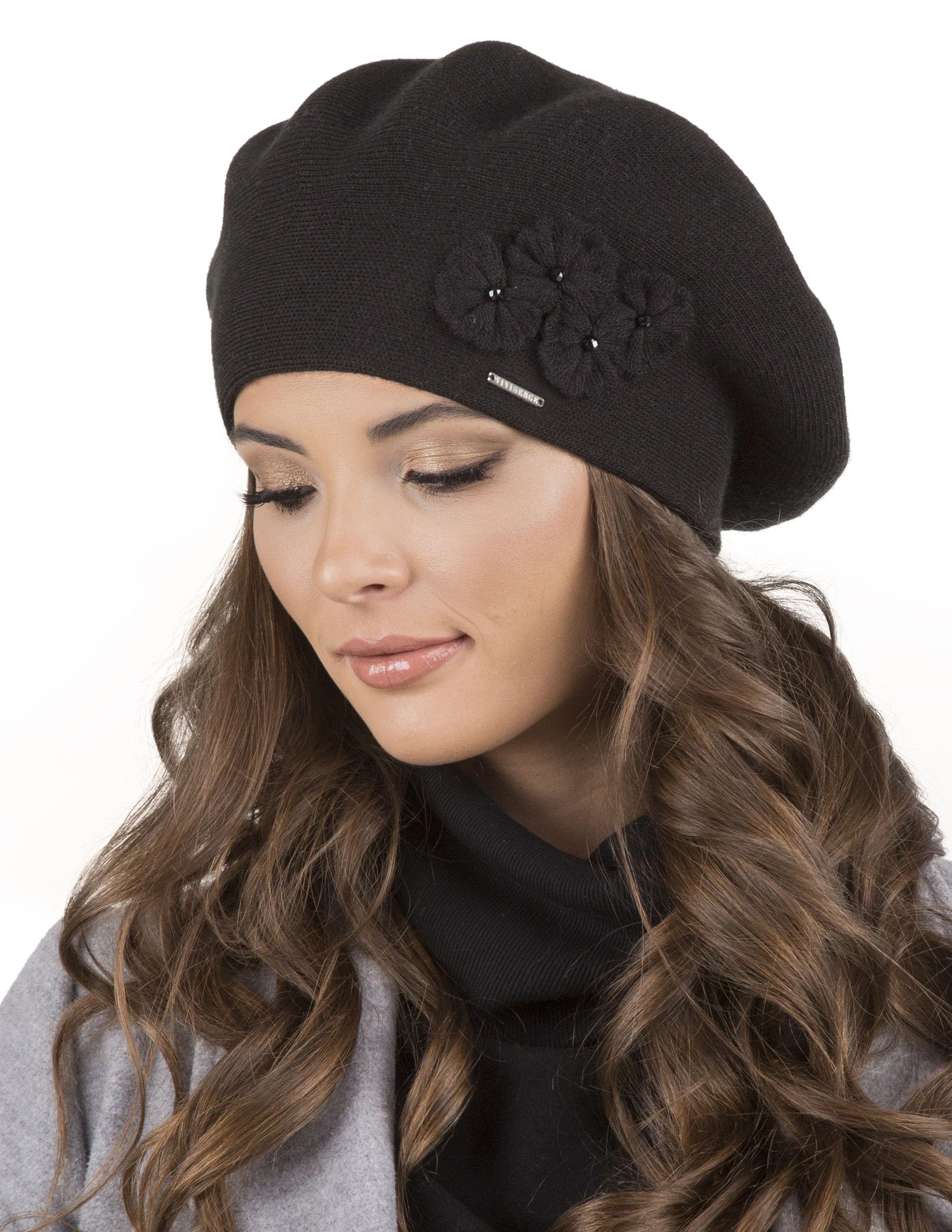 VIVISENCE Baskenmütze Damen Elegant Blume Warm Herbst Winter Accessoire 7006