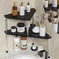 Weenson 2-Tier Bamboo Corner Shelf Organizer - Bathroom Countertop, Kitchen Spice Rack, Makeup Storage Black