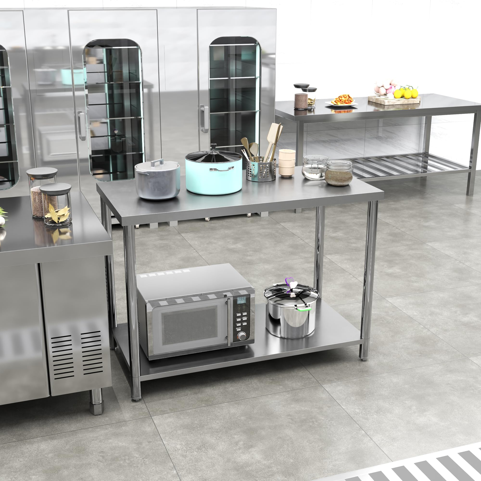 HOMCOM Mesa Preparación Acero Inoxidable 24x47x34 Pulgadas con Estante | Mesa de trabajo metálica, banco de trabajo, para hotel, cocina, garaje, patio trasero