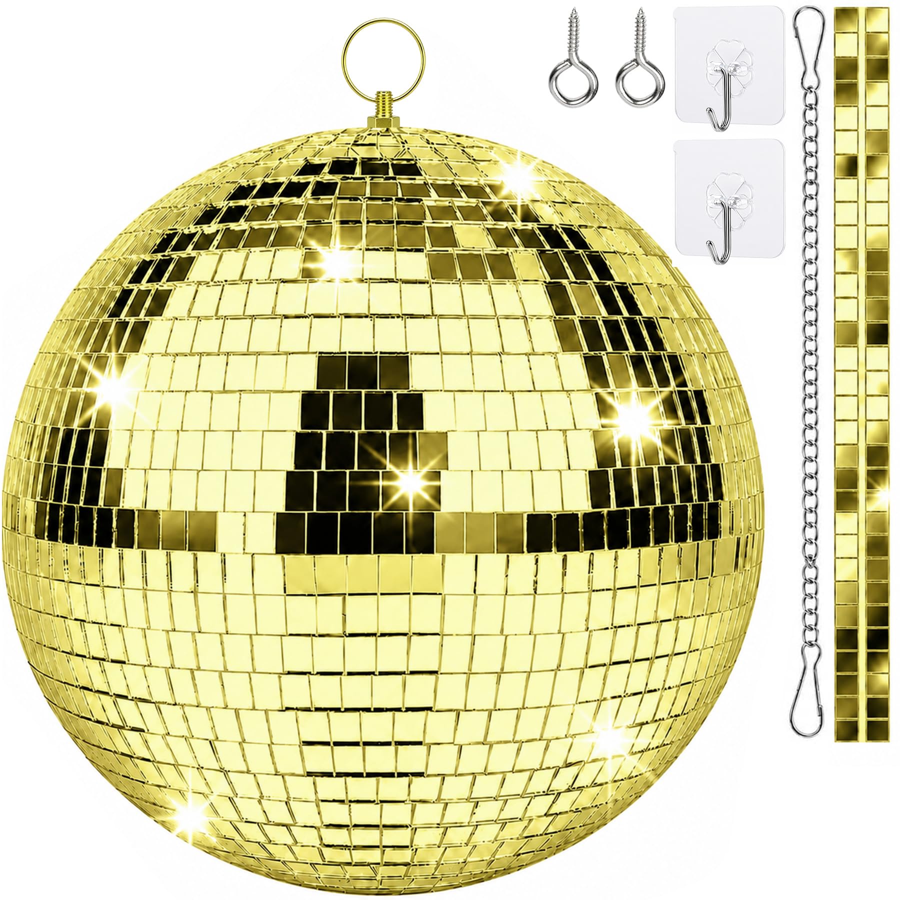 Boule disco de 25 cm - Boules disco à suspendre - Boule de miroir de 25 cm avec mini miroir autocollant et crochet autocollant - Boules de miroir - Boule disco - Boule de miroir - Boule disco idéale
