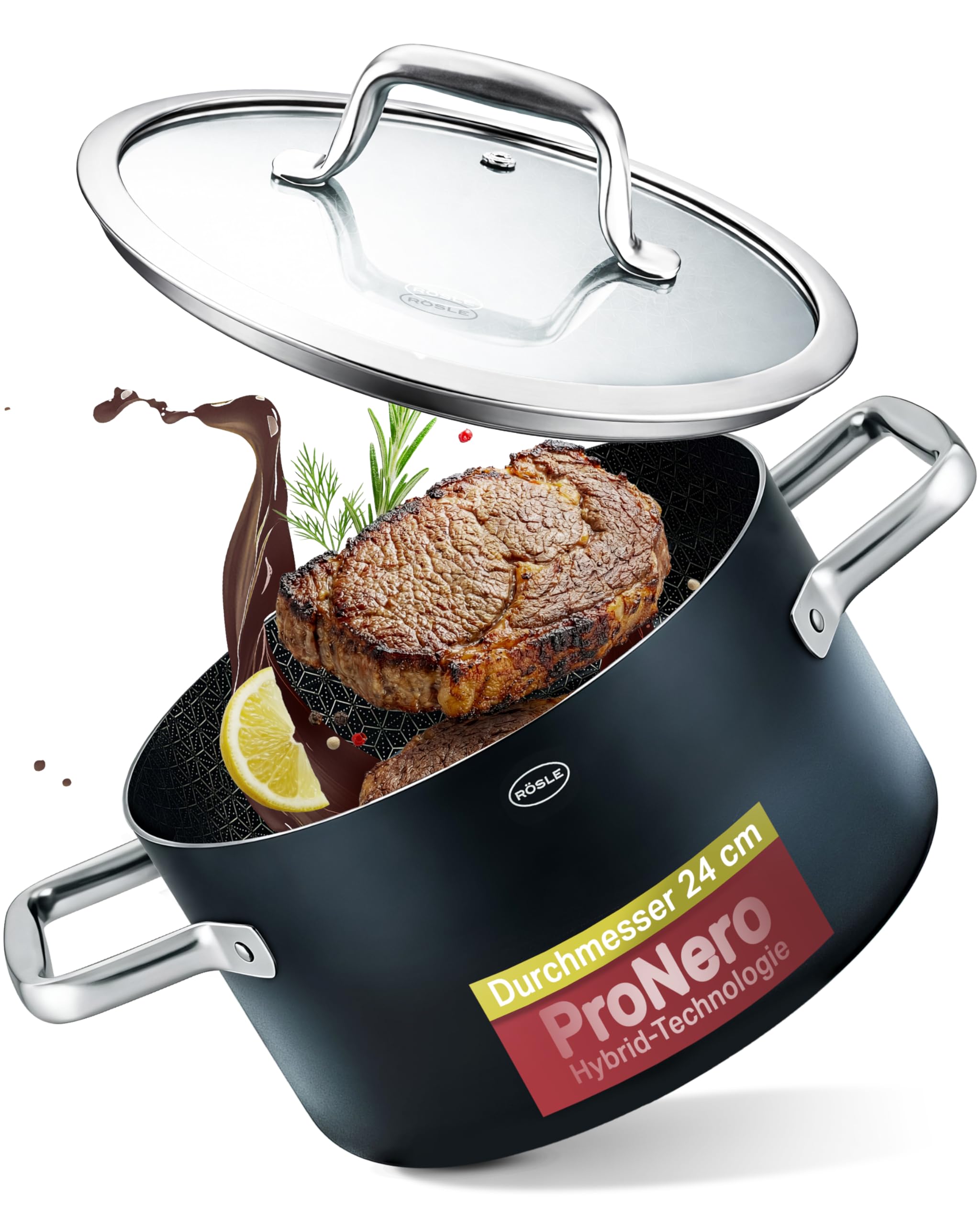 RÖSLE EBONIC ProNero, faitout 24 cm, inox, revêtement céramique