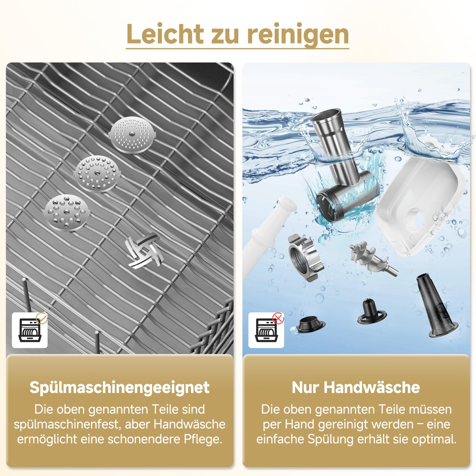 AMZCHEF Fleischwolf Elektrisch für Zuhause - mit 3 Platten, Wurstfüller & Kubbe-Kit | Ideal für Hackfleisch, Würste & Haushaltsküche