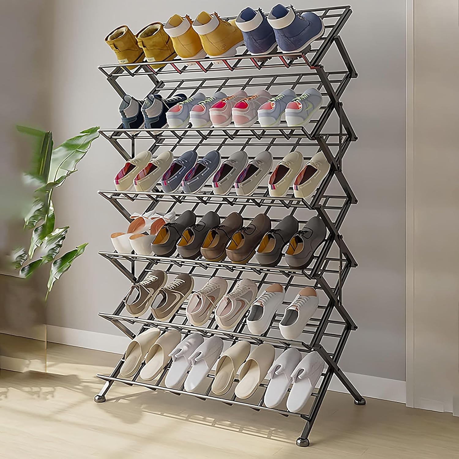 Foldable Metal Shoe Rack, Space-Saving Organizer for Hallways and Bedrooms, Ideal for Small Spaces.Black,85x30x122cm