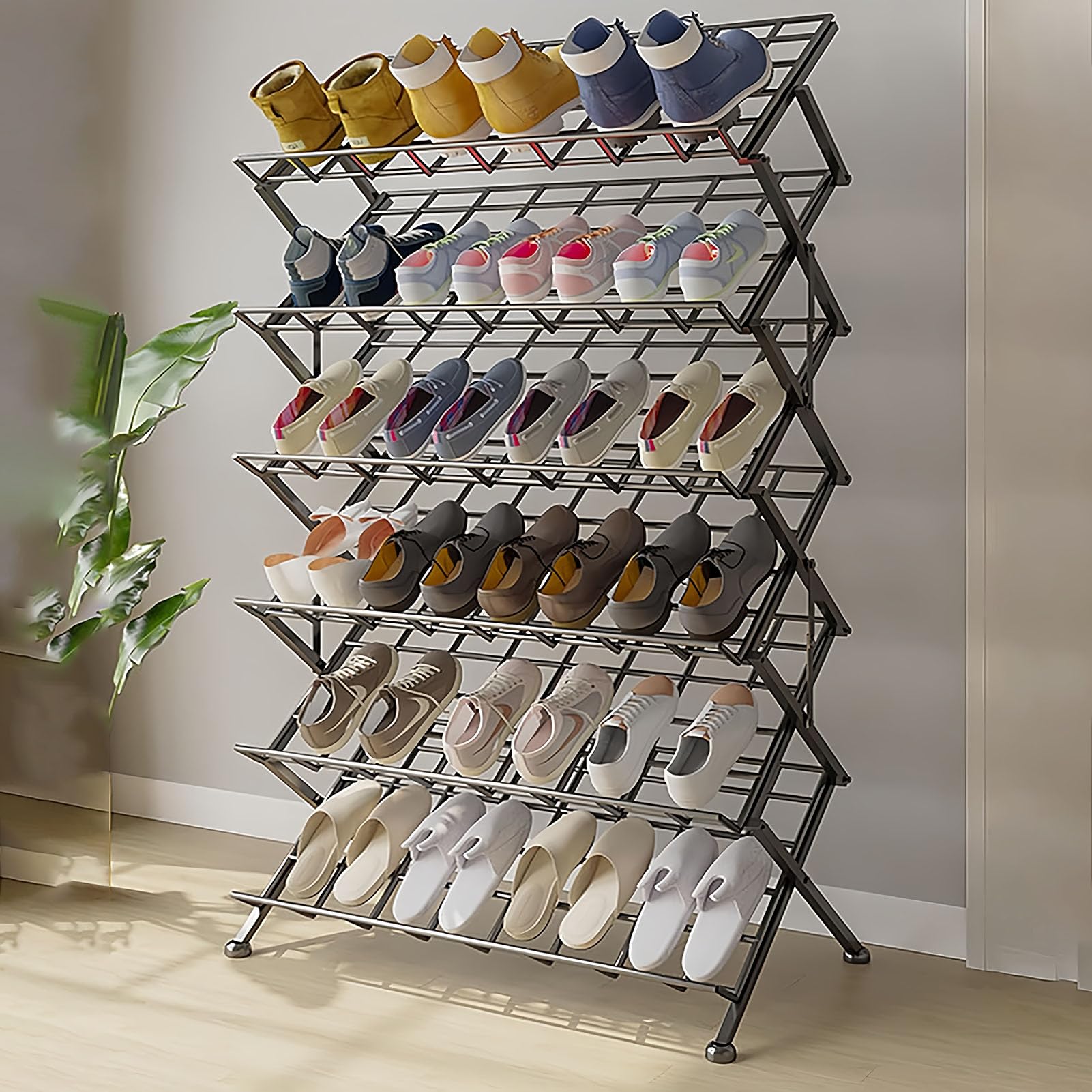 Scarpiera pieghevole in metallo, design salvaspazio per corridoi e camere da letto, efficiente scarpa per piccoli spazi, soluzione elegante per riporre le scarpe