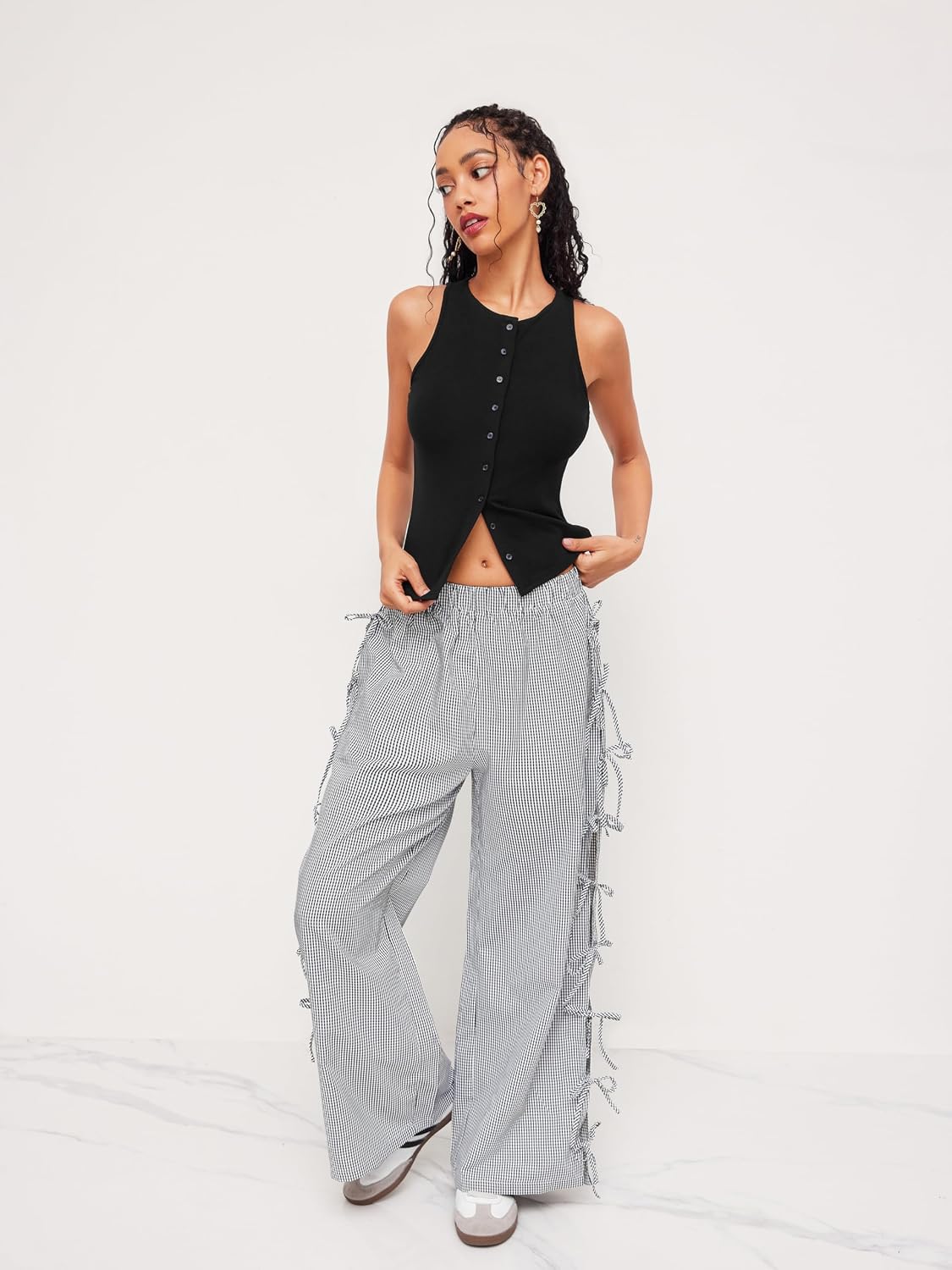 CIDER Women Button Down Tank Tops Sleeveless Ribbed Slim Fit Crop Vest Top Summer Going Out Tank Top