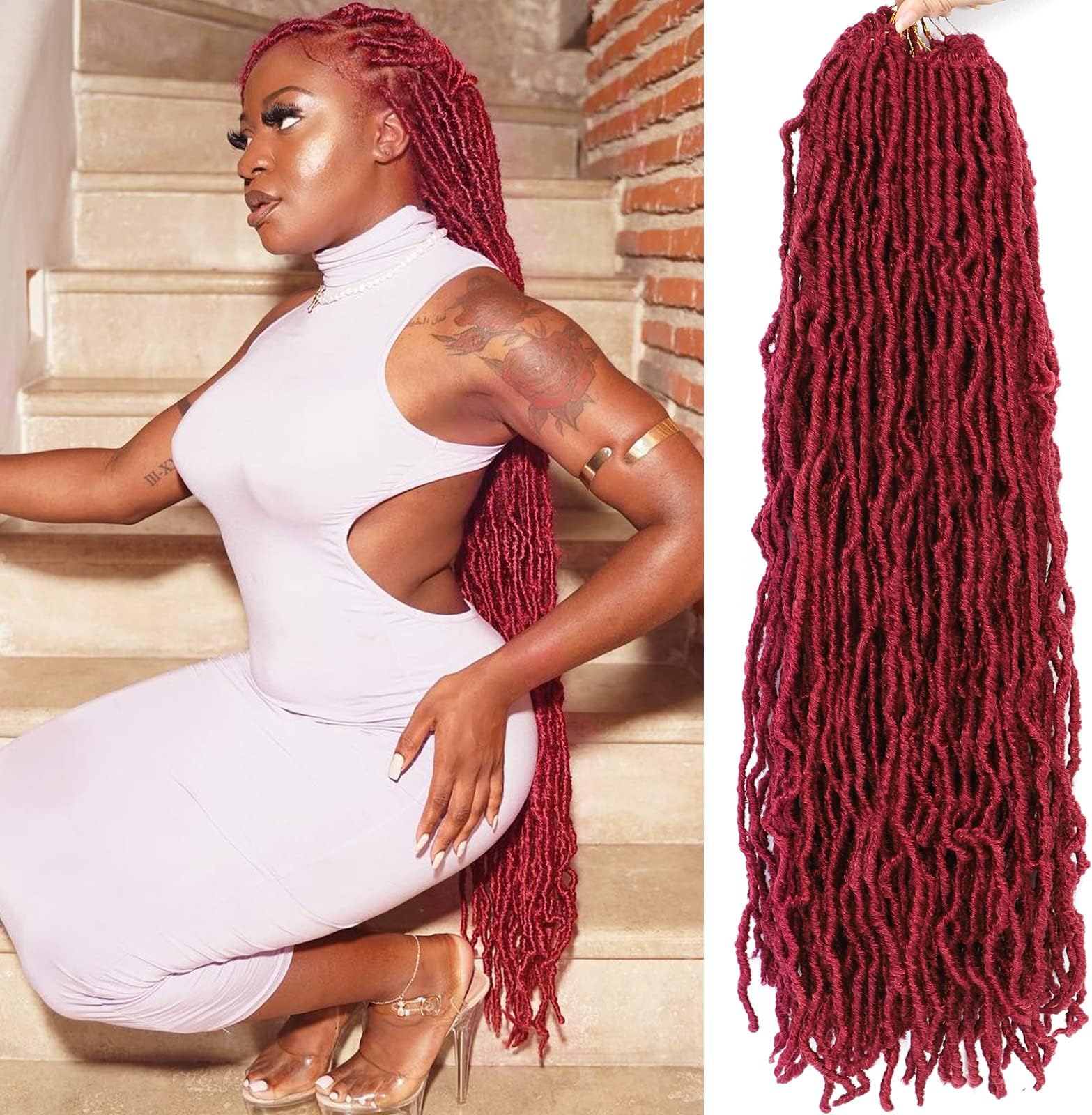 Soft Locs Burgundy Red Faux Locs Crochet Hair 30 Inch 7 Packs Long Crochet Locs Goddess Locs Natural Synthetic Pre looped Crochet Braids For Butterfly Locs Crochet Hair (30 Inch (Pack of 7), BG#)