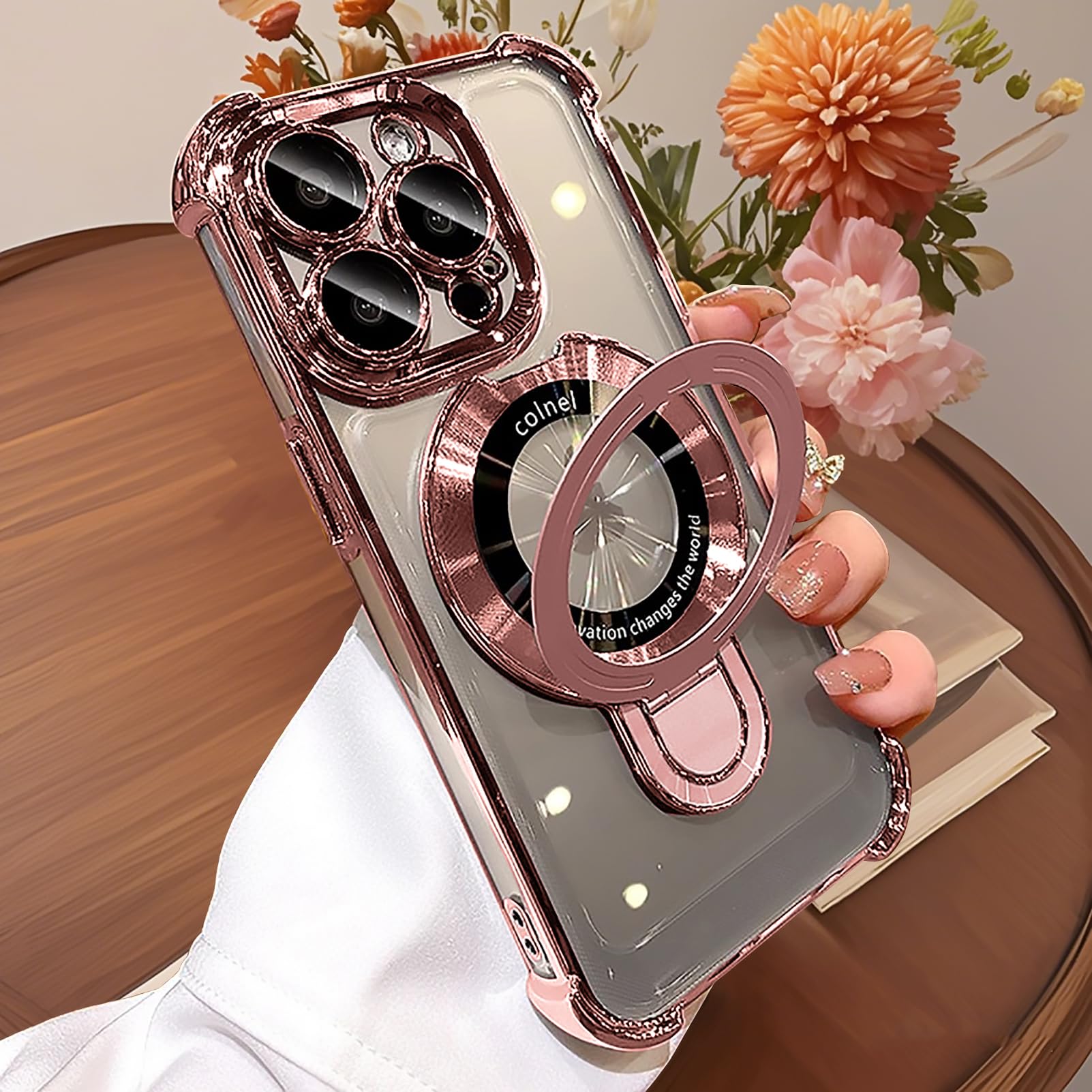 Uioeua Compatible with iPhone 16 Pro Max Magsafe Case,Magnetic Ring Kickstand Stand and Military Grade Drop Protection for Silicone Four Corners