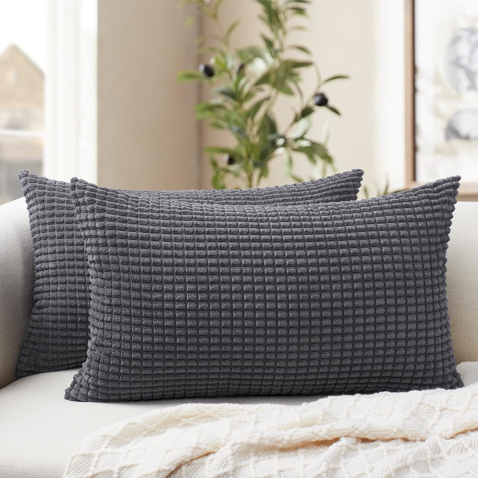 Softalker Kissenbezug 50x30 Grau 2er Set Cord flauschig Kissenhüllen Kissenbezüge Cushion Cover Sofakissen Dekokissen Couchkissen Zierkissen Nackenkissen für Sofa Schlafzimmer Bett Stuhl Couch Winter