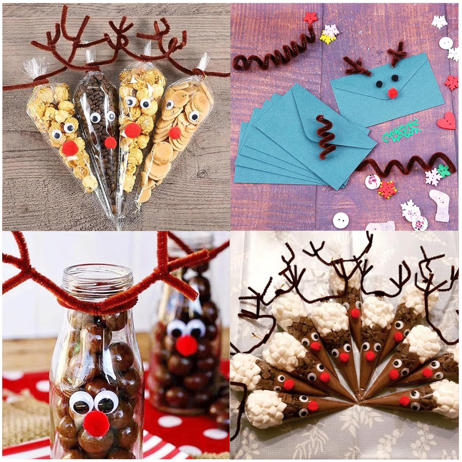 Set Scovolini Marroni Da 500 Pezzi, Scovolini Per Artigianato, Pon Pon Rossi, Occhi Artigianali Autoadesivi, Sacchetti Di Caramelle Trasparenti, Per Natale Fai Da Te Fatti A Mano