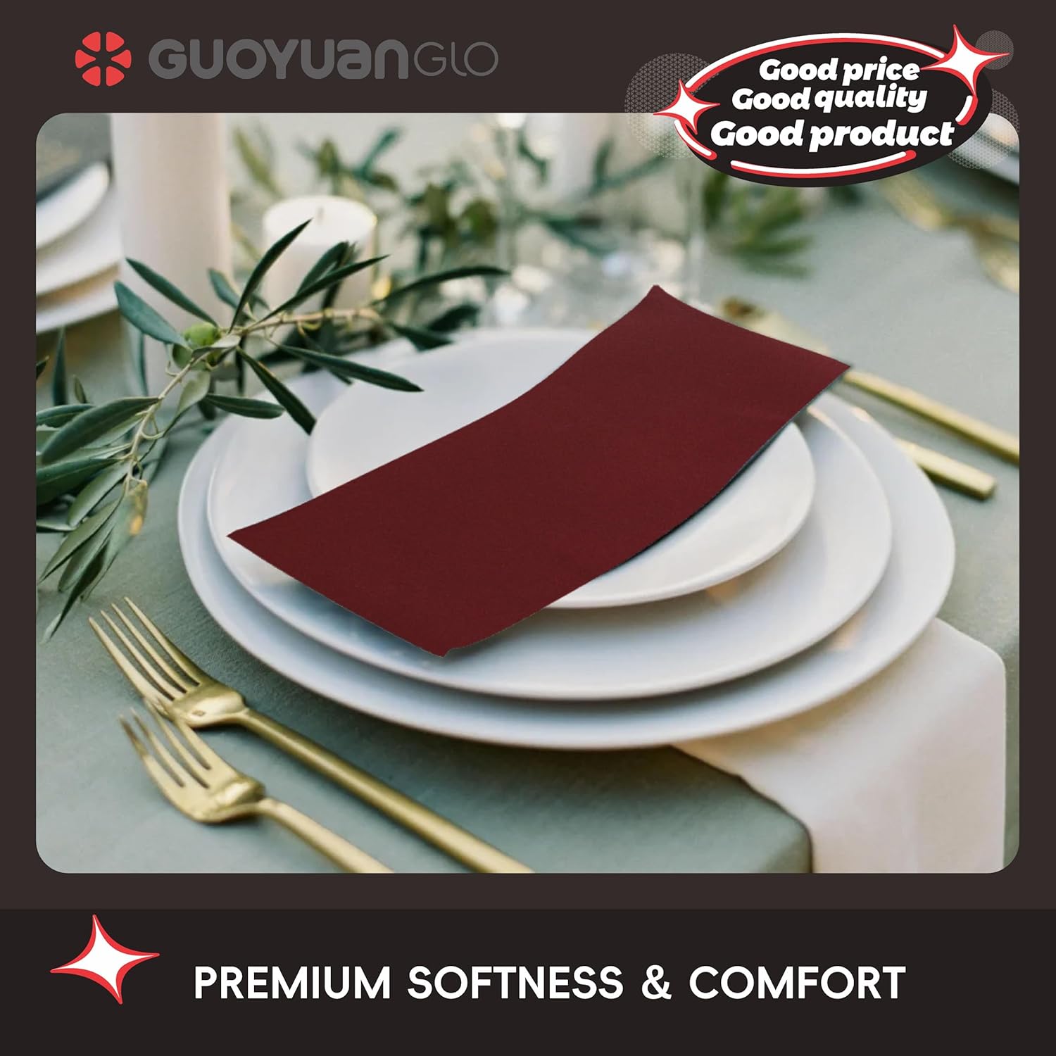 Disposable Paper Napkins Linen Feel Burgundy Dinner Napkins Guest Towels Cloth Like Npakins For Bathroom,Party, Weddings and Events-12" x 17",100 Pack