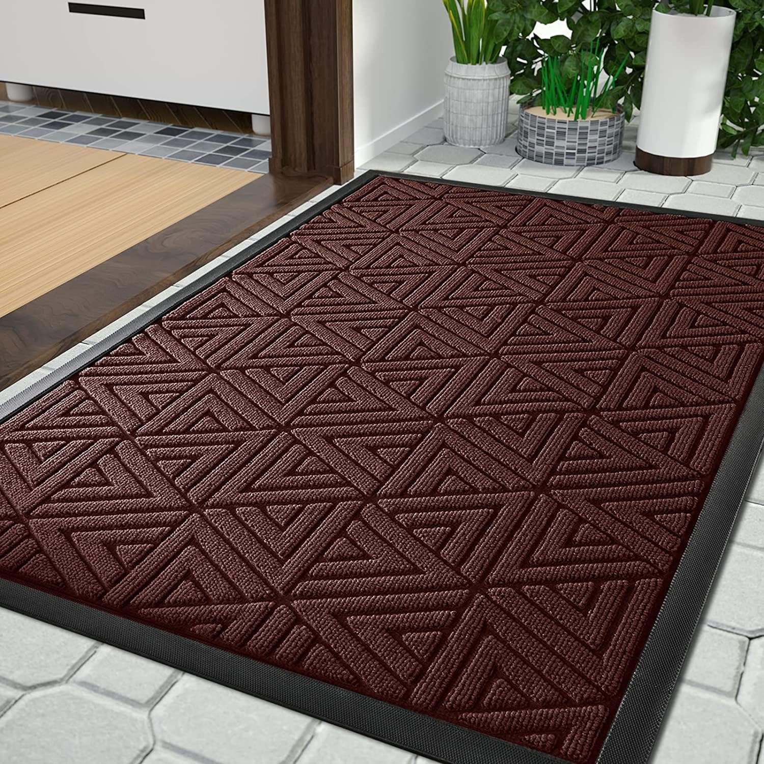 Yimobra Front Door Mat Outside Entrance 36 x 24, Waterproof and Washable Outdoor Mat, Non Slip Rubber Backing, Heavy Duty Welcome Matt for Home Entry Floor Porch Garage Office, Low Profile, Wine Red