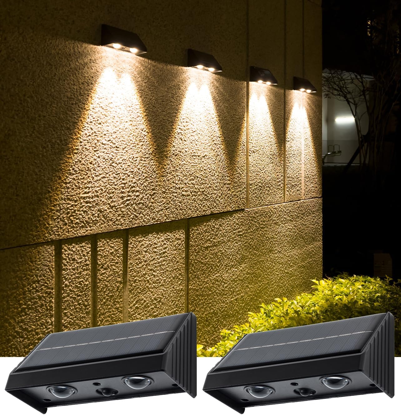 XmnSoly Solar Fence Lights Dusk to Dawn Bright Warm White Waterproof