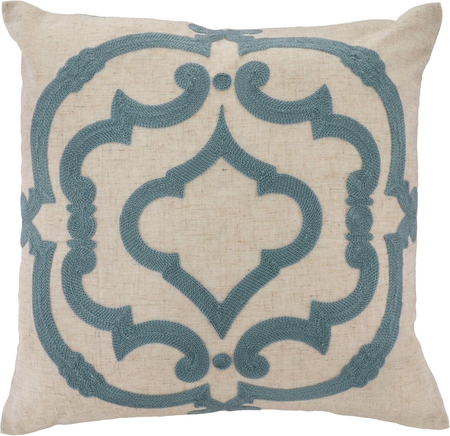 SARO LIFESTYLE 4250.NB17S Square Embroidered Design Down Filled Pillow, Navy Blue, 17"