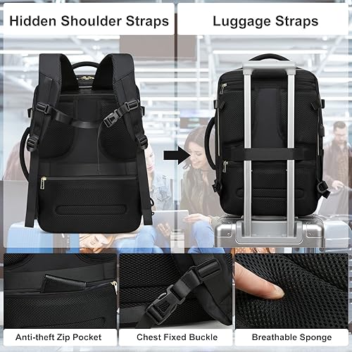 Miniatura 6 de MOMUVO Mochila de viaje para mujer, mochila de transporte aprobada para vuelos de 17 pulgadas, resistente al agua, gran equipaje de 40 L, mochila de