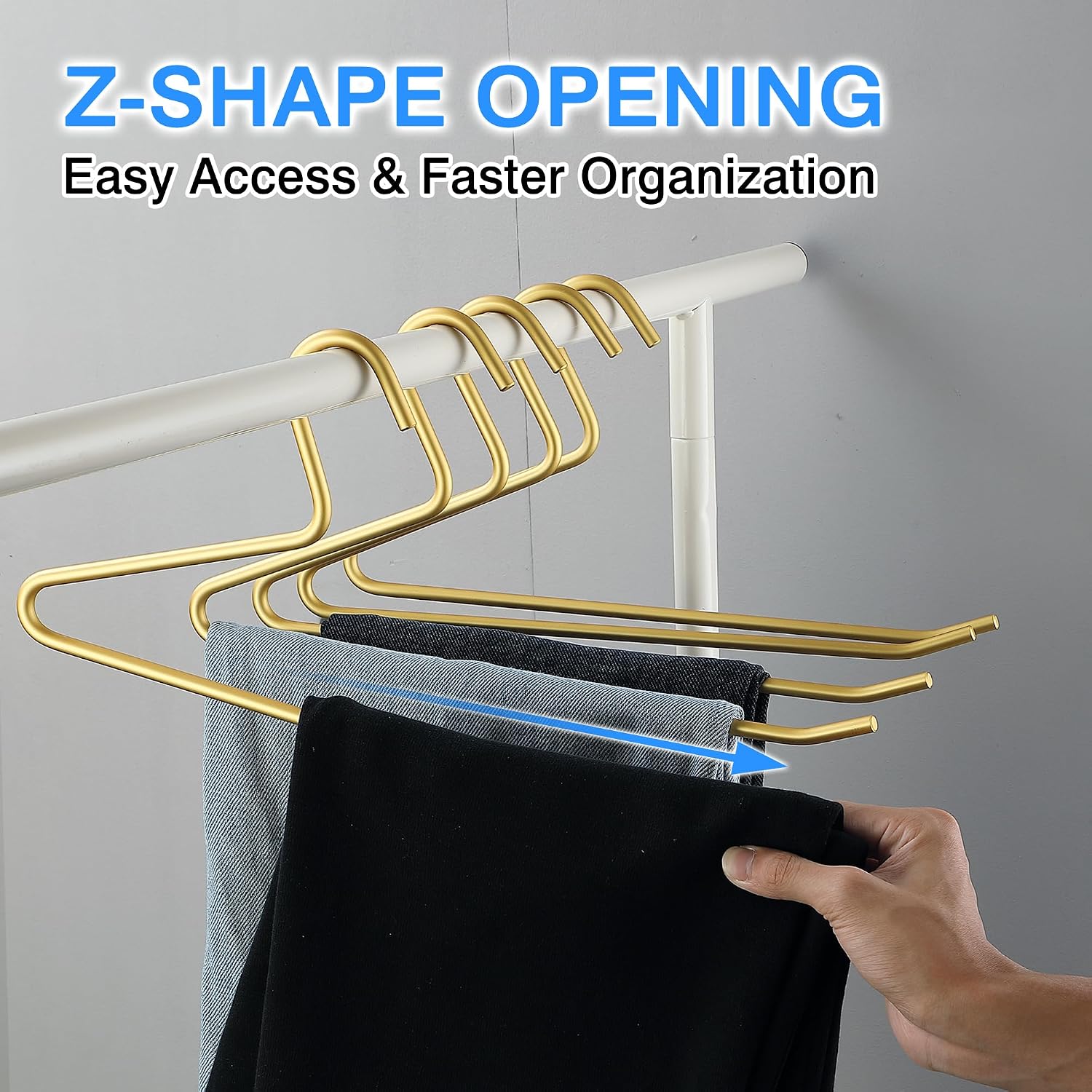 Premium Aluminum Pants Hanger 10 Pack - Open Ended Pants and Jean Hangers for Closet - Space Saving Clothes Hanger - Light, Strong, Durable, Metal Pant Hangers (Matte Gold)