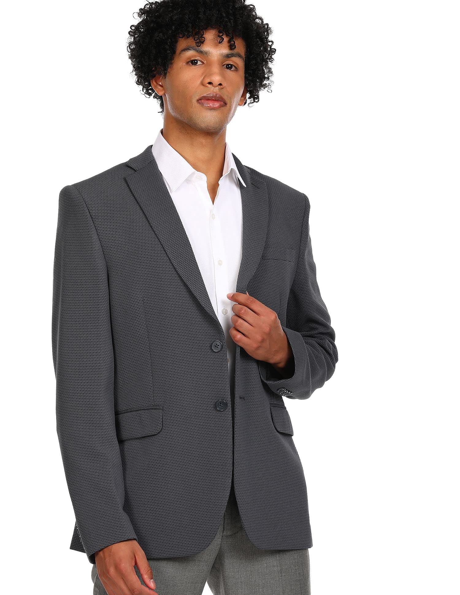 arrow Men Dark Grey Zero Calorie Slim Fit Textured Formal Blazer Regular-picture-12