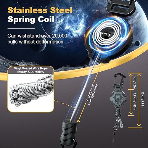 Miniatura 3 de 2 Pack Heavy Duty Retractable Keychain with Magnetic, Tactical ID Badge Holder Reel, Sturdy and Durable Key Chain with 31.5 Steels Retractable Cord,