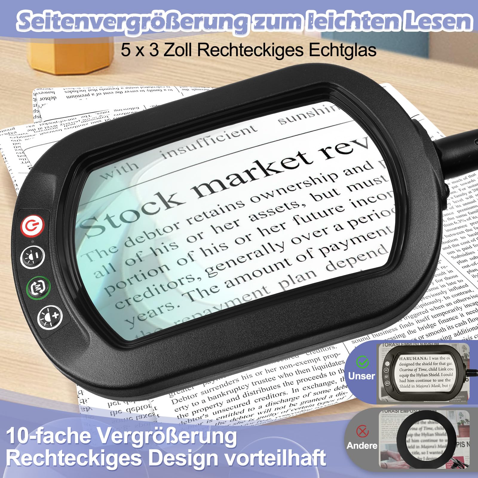 Drdefi 10x Vergrößerungslampe Mit Schwanenhals - Rechteckige Lupe Mit LED Licht Für Feinarbeiten